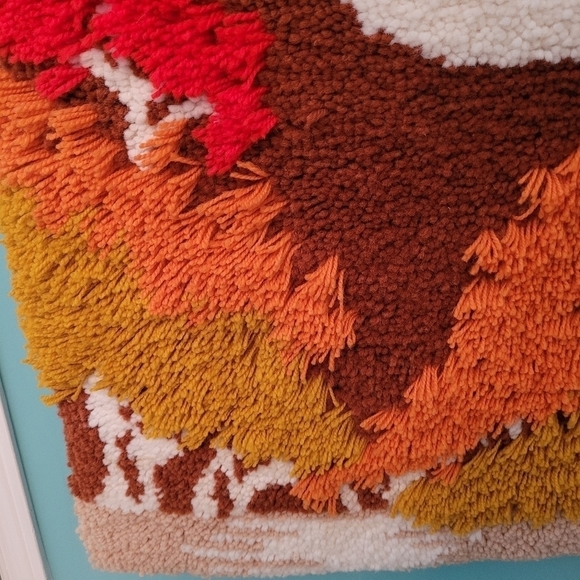 Mid Century Shag Rug Wall Hanging Hook Loop Woven Autumn Birds Moon/Sun 36x24 - Picture 5 of 13